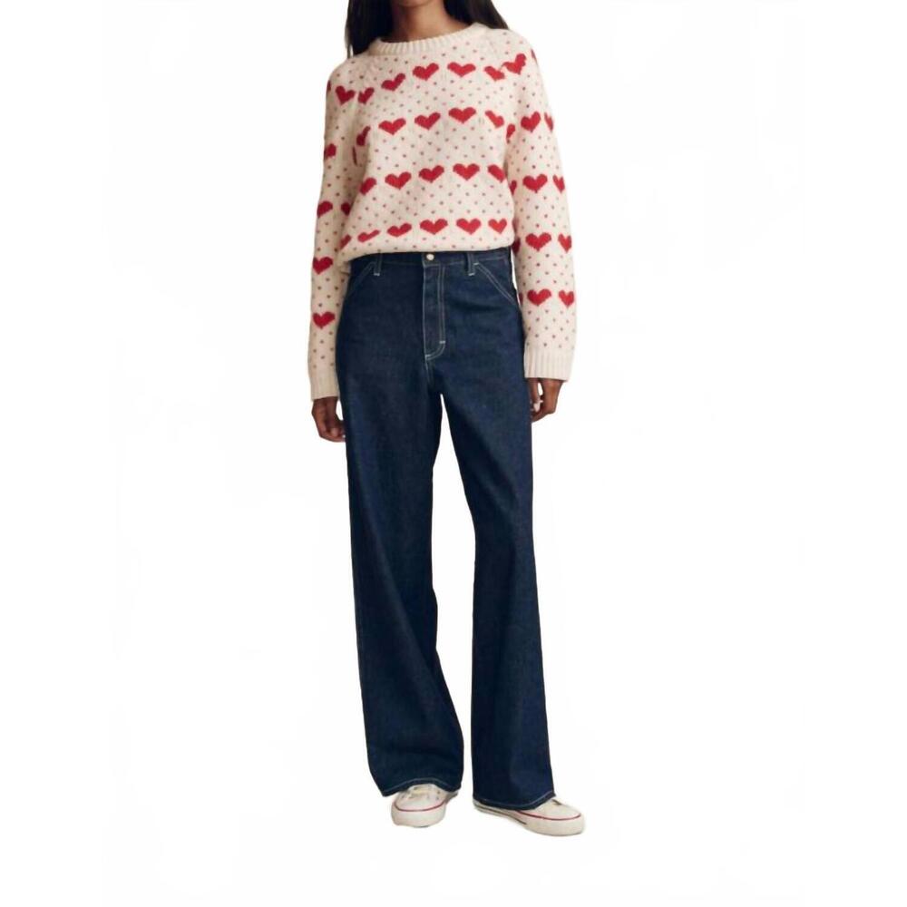 THE GREAT. NWT- Cream Sweater with Red Heart Pattern - Picture 5 of 6